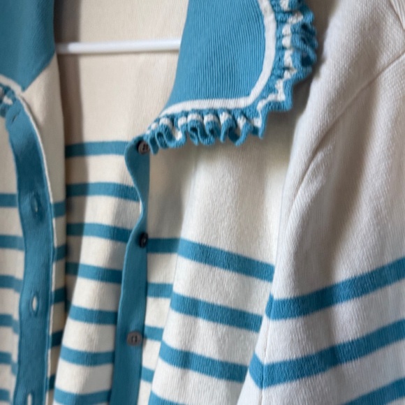 Boden Cream and Light Blue Striped Cardigan Blazer - Picture 3 of 7